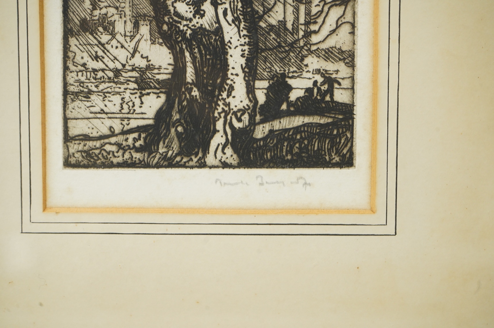 Frank Brangwyn RA RWS RBA (Welsh, 1867-1956), Landscapes, one signed in pencil, one unsigned, two etchings, largest 15 x 11cm